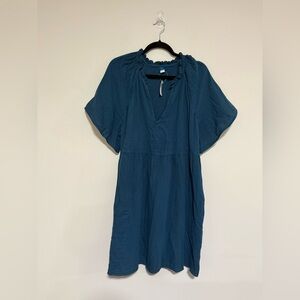 Old Navy Teal Blue Gauzy Cotton Short Sleeve Swing Mini Dress Size XL NWT